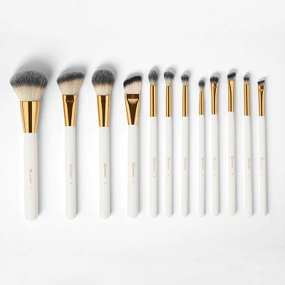 12 Pieces BH White & Pink Studded Elegance Makeup Brush Set - Image 3
