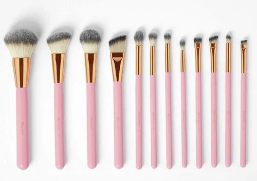 12 Pieces BH White & Pink Studded Elegance Makeup Brush Set - Image 4