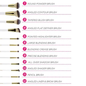12 Pieces BH White & Pink Studded Elegance Makeup Brush Set - Image 6