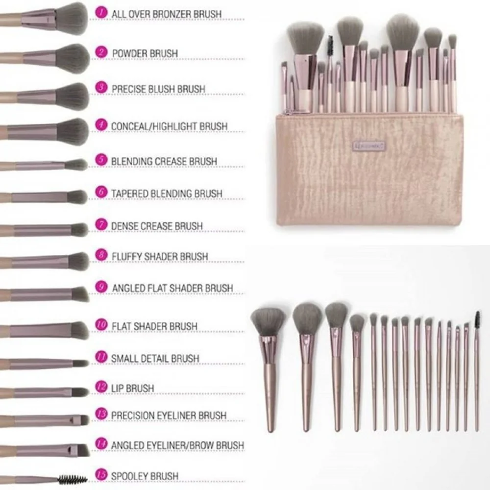 BH Cosmetics Lavish Elegance - 15 Piece Brush Set with Cosmetic Bag - Image 2