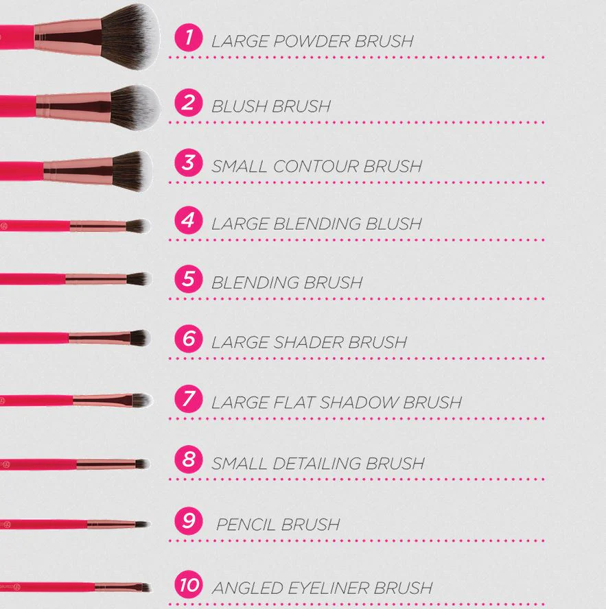 Bombshell Beauty 10 Piece Brush Set with Bag - Image 5