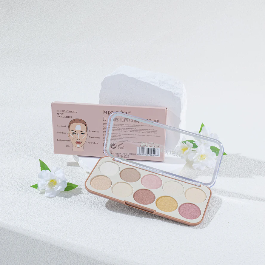 Miss Rose 10 Color Heaven Hue Highlighter Palette - Image 4