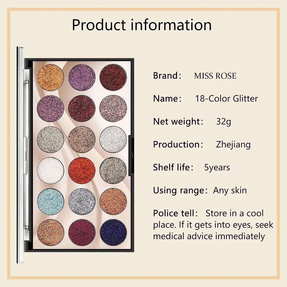 MISS ROSE 18-Color Glitter Eyeshadow Palette - Image 8