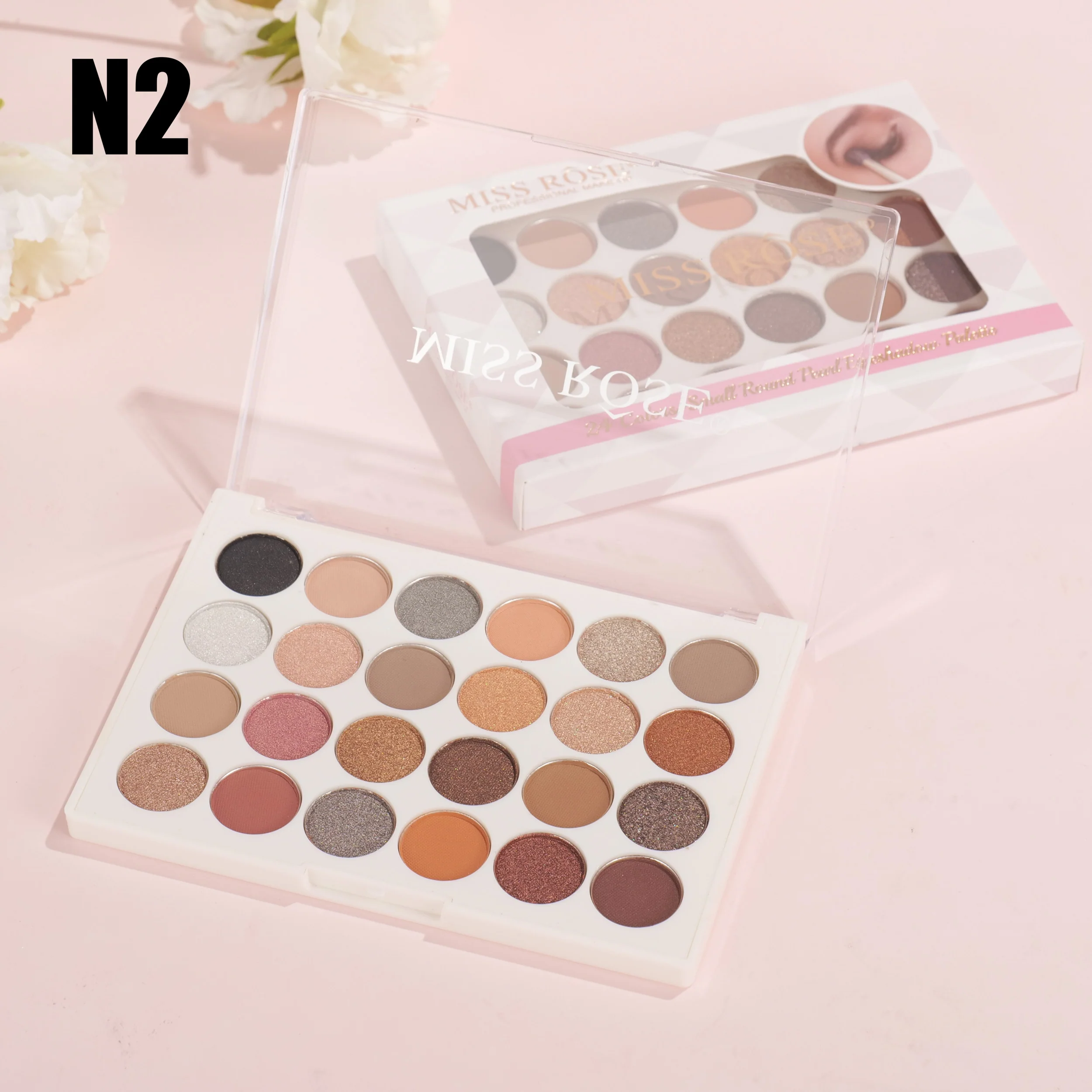 Miss Rose 24 Color Small Round Pearl Eyeshadow Palette - Image 4