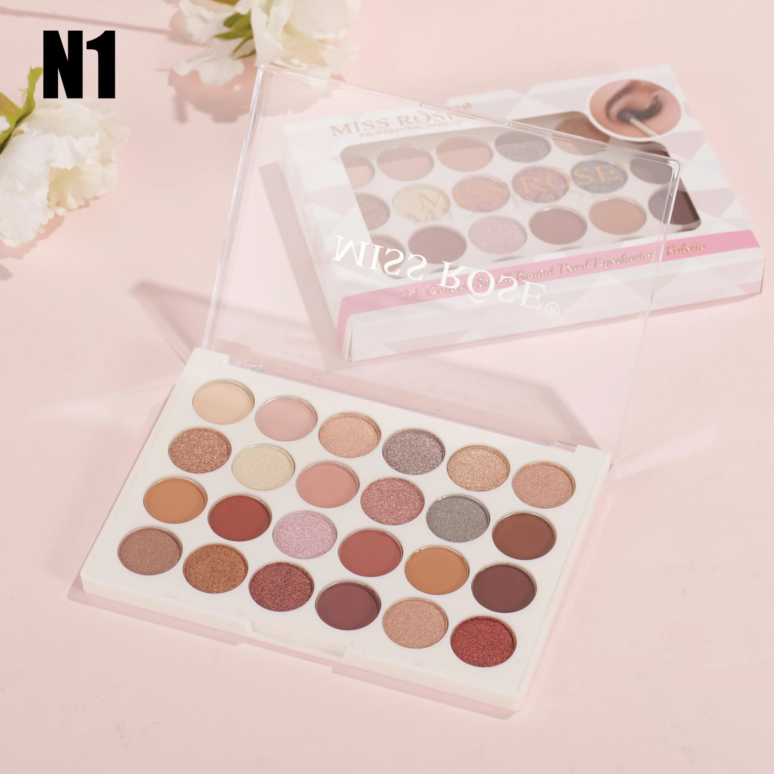 Miss Rose 24 Color Small Round Pearl Eyeshadow Palette - Image 5