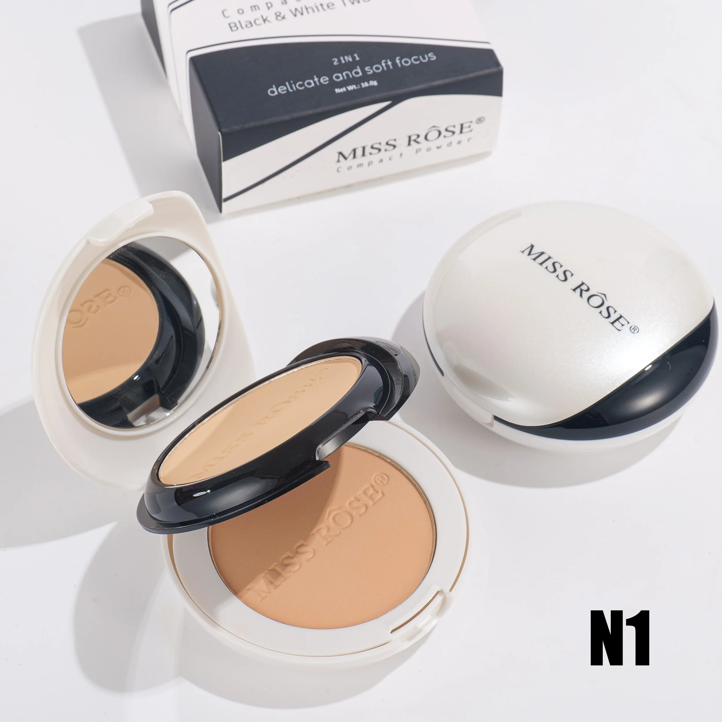 Miss Rose Black & White Two-Tone Compact Powder - Image 2