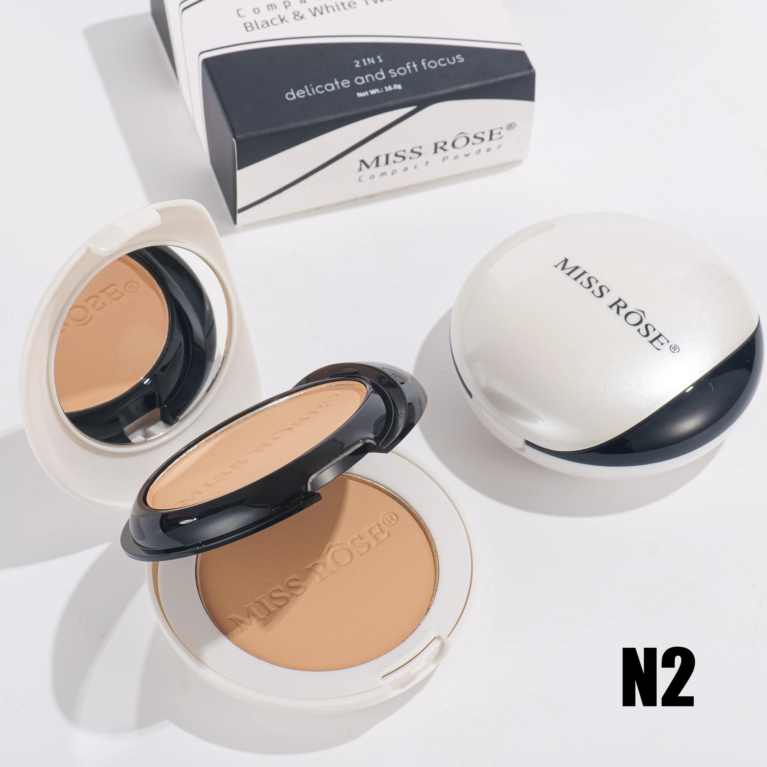 Miss Rose Black & White Two-Tone Compact Powder - Image 3